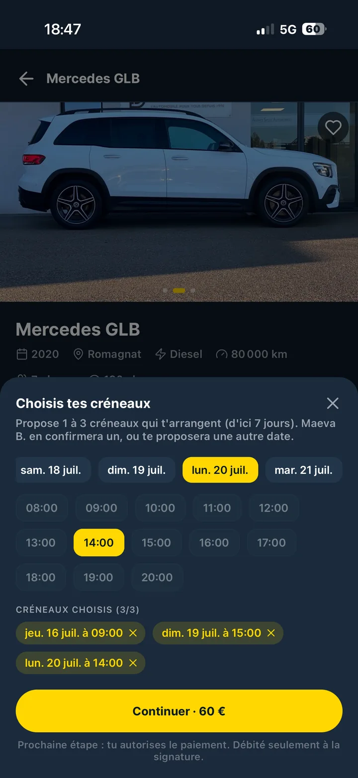 L'application TokDrive : choisir ses créneaux d'essai